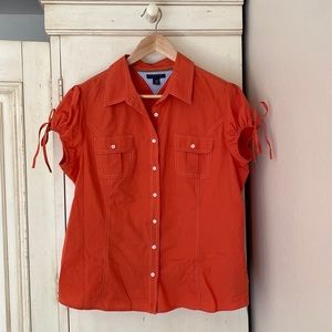 Tommy Hilfiger orange button up blouse / shirt size XL